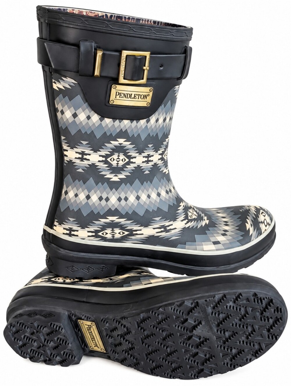 Pendleton Black, Gray & Cream Aztec-Pattern Short Rain Boots